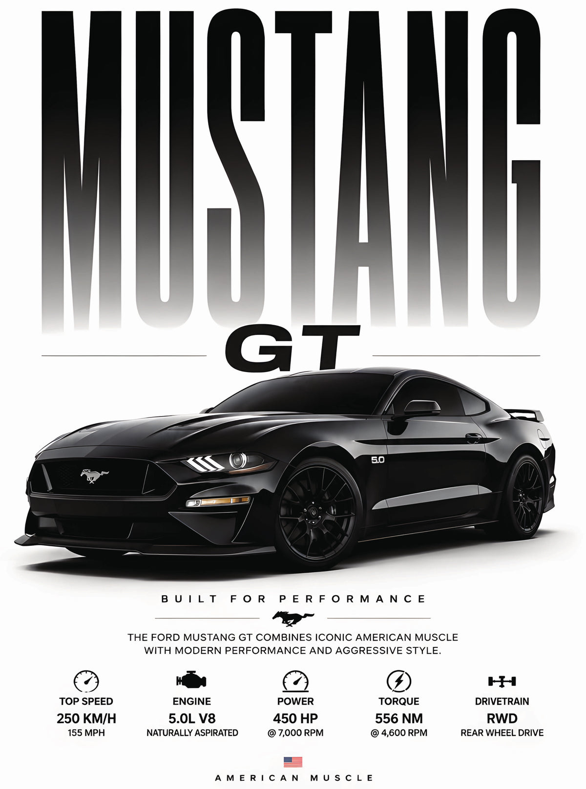 بوستر Ford Mustange GT - تصميم الطباعة من T33