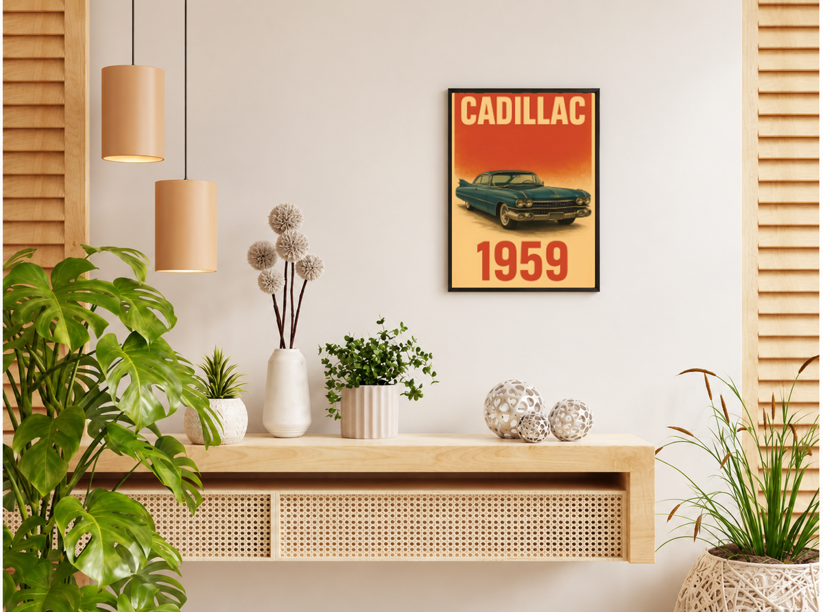 بوستر Vintage Cadillac بفريم أسود من T33