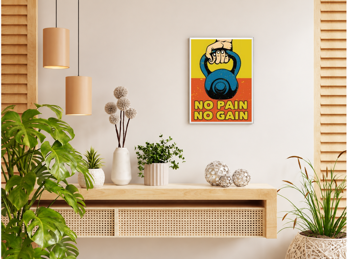 بوستر No pain no gain بفريم أبيض من T33