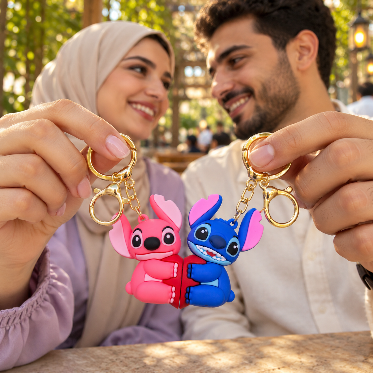 تنسيق توضيحي لطقم ميداليات Stitch وAngel من قطعتين
